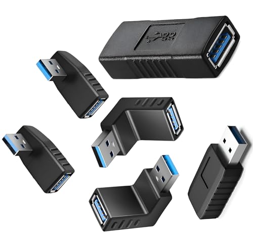 Image of ( 6 Models USB 3.0 Adapter 90 Degree Male to Female Connector & USB 3.0 Adapter 90 Degree Male to Female Coupler Connector Plug Left and Right Angle, Up, Down, Straight