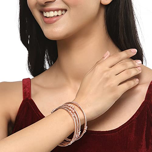 Image of ZENEME Rose Gold-Plated Lime Green & White Oval Shaped AD studded Handcrafted Bangles Set for Girls and Women (Set Of 4) (2.8)