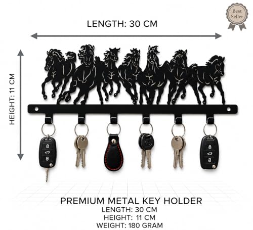 Image of Ventuos Metal Wall Mounted Key Holder with 6 Hooks, Seven Horse Design, Key Organizer for Home Office Bedroom Entryway