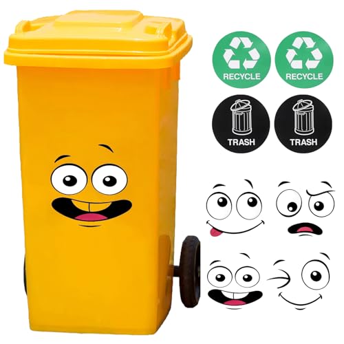 8 Stück Mülltonnen Aufkleber, Klebstoff Karikatur Ausdrücke Recycling Mülleimer Aufkleber Selbstklebende Dekorative Wand Aufkleber Augen und Mund, für Kühlschrank Eimer Wand