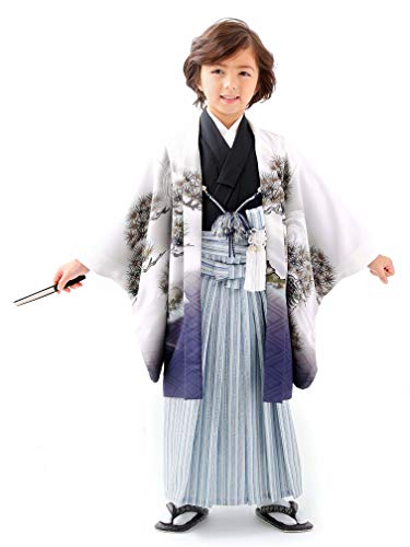 [京都室町st.] 七五三 5歳 着物 セット 男の子 2021年 式部浪漫ブランド （合繊）フルセット「白系」SR5p-21W