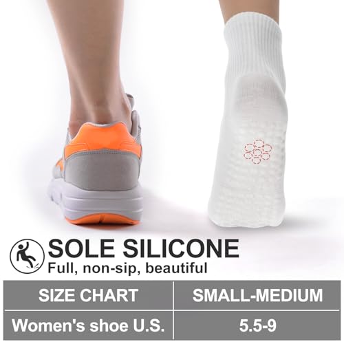 4 Pairs Non Slip Pilates Socks with Grips for Women Yoga Athletic Crew Socks Sticky Slipper Sock for Barre Ballet Barefoot Workout Hospital2