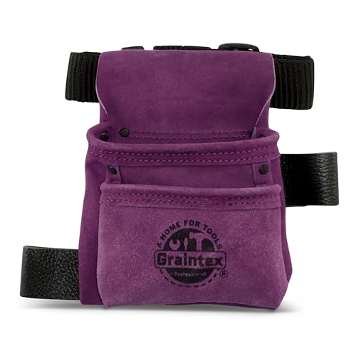 Graintex 2 Pocket Children's Tool Pouch Ideal for Home Improvement Projects | Kids Tool Belt for Young DIY Enthusiasts | Purple Color Suede Leather Pouch, Hammer Loop, Adjustable Webbing Belt - SS2555