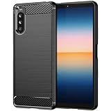 FINON for Xperia 10 III 用 ケース Xperia 10 III Lite 用 SO-52B SOG04 XQ-BT44 カバー スマホケース カーボン デザイン 指紋防止 薄型 軽量 耐衝撃 簡易脱着 ソフトケース (ブラック)