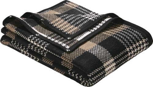Erwin Müller Wohnmantel, Wohndecke karo Jacquard schwarz/beige...