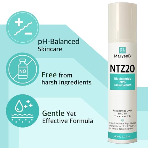 MaryenB 20% Niacinamide + 2% Tranexamic Acid + Zinc PCA Face Serum for Uneven Tone, Pores & Blemish-Prone Skin, Hydrating Facial Serum with Aloe, Green Tea, Hyaluronic Acid, 2 Fl Oz (60ml)