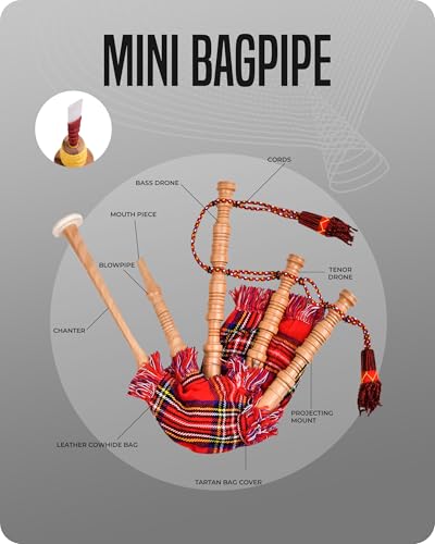 Mini Miniature Bagpipe, Rosewood Bagpipe for Beginners Playable Gift set. (Royal Stewart) - Thumbnail 3