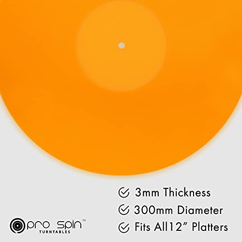 Pro Spin Orange Glow Acrylic Turntable Mat - Platter Slipmat For 12" Vinyl Vintage Record Player - Antistatic Cover, Reduces Noise & Sounds From Static & Dust - Tighter Bass Quality, Record Player Mat #TOP1