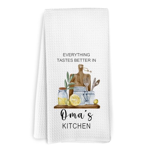 KFXHANGD German Grandma Kitchen Towels, Grandma Gifts, Grandma Dish Towels, Gifts for Grandma, Everything Tastes Better in German Grandma's Kitchen Decorative Hand Tea Towels for Kitchen, 16x24 Inch