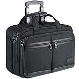 KROSER Rolling Laptop Bag Premium Rolling Briefcase Fits Up to 17.3 Inch Laptop Overnight Computer Bag with RFID Pockets for Travel/Business/Men/Women-Black