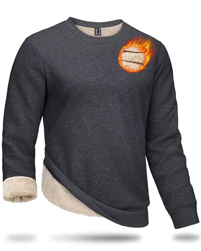 Boladeci Mens Crewneck Sweatshirts No Hood Sherpa Lined Heavy-weight Thick