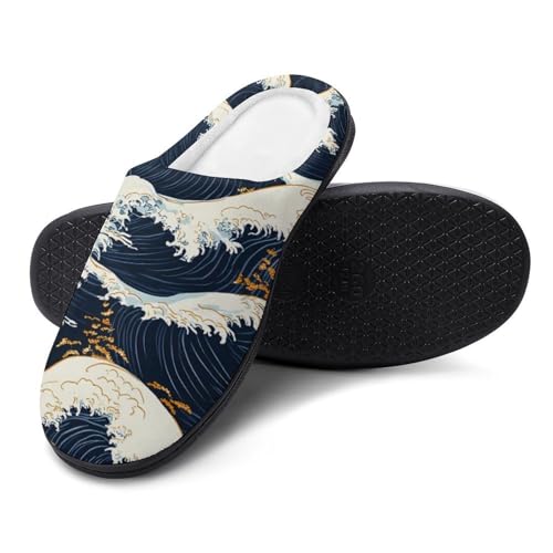 Japanese Great Waves Women's Cotton Slippers Indoor Outdoor Slip-on Warm House Shoes with Anti-Skid Rubber Sole4