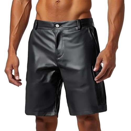 Short en cuir effet mouillé pour homme, aspect vernis et brillant pour la gym et la danse