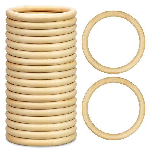 Catephe 20 Pcs Wooden Rings for Craft, 4inch/100mm Unfinished Wood Rings, Wooden Rings for Macrame Craft, Pendant Connectors, DIY Craft Supplies