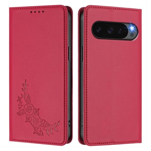 Étui compatible Google Pixel 9A rouge à fermeture magnétique latérale sécurisée