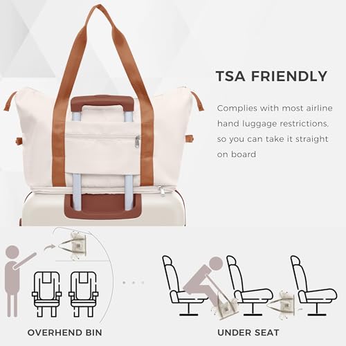 4-Piece Luggage Set, Suitcase with TSA Lock Travel Duffel Bag Wet-Dry Toiletry Bag, Ivory by Merax - Used condition - Image 4