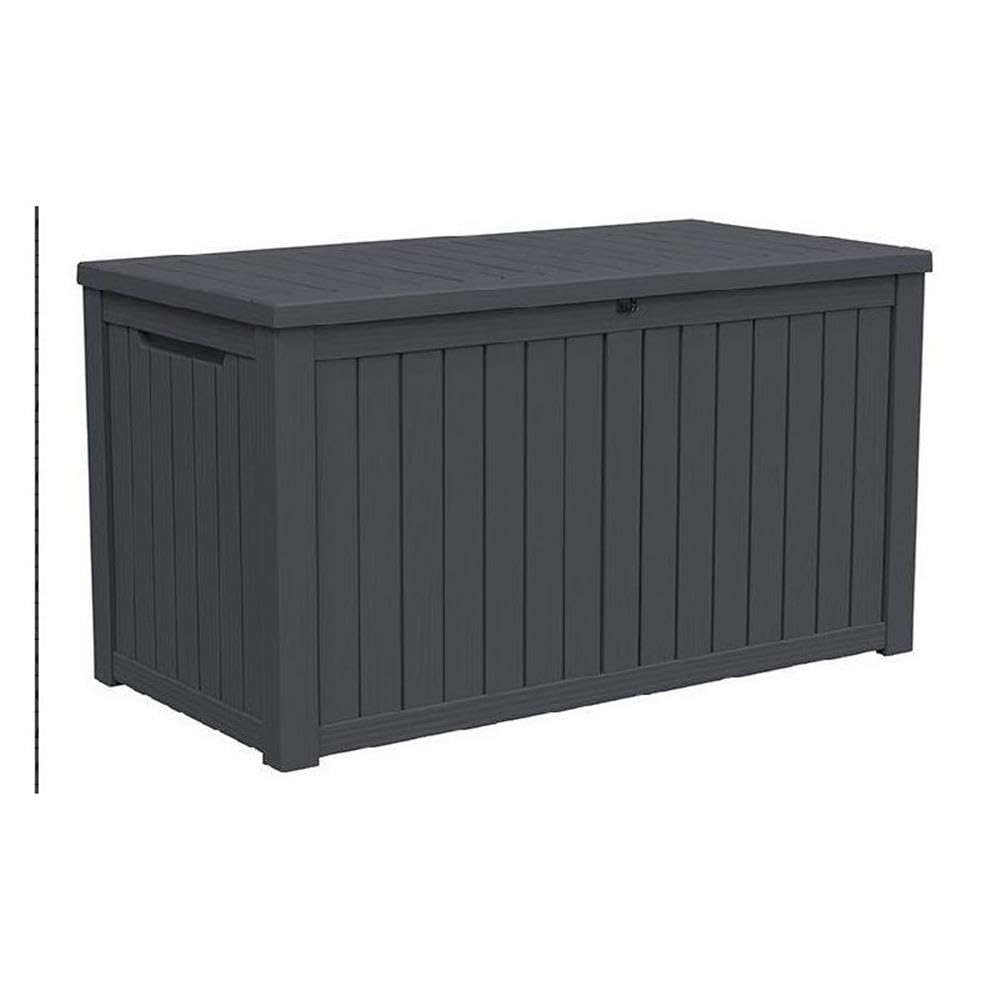 180-Gallon Weatherproof Outdoor Storage Box with Woodgrain Finish - Black Resin