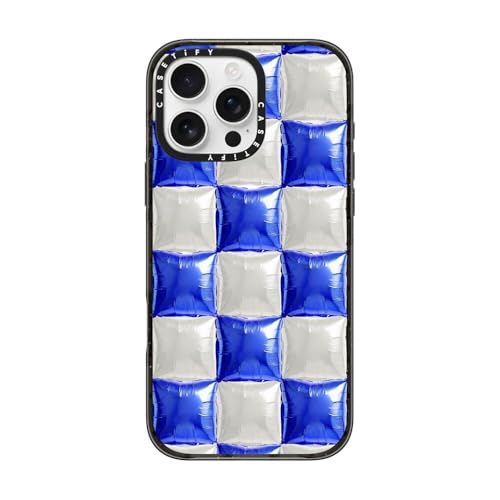 Protection iPhone 16 Pro Max fine à carreaux bleu roi pour le quotidien