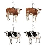 ANDPAI 2 Pairs Unique Funny Acrylic Cartoon Cow Dangle Earrings Cute Chic Dairy Cattle Animal Drop Hook Earrings Sets for Women Statement Jewelry Gifts (2 Pairs Cow)