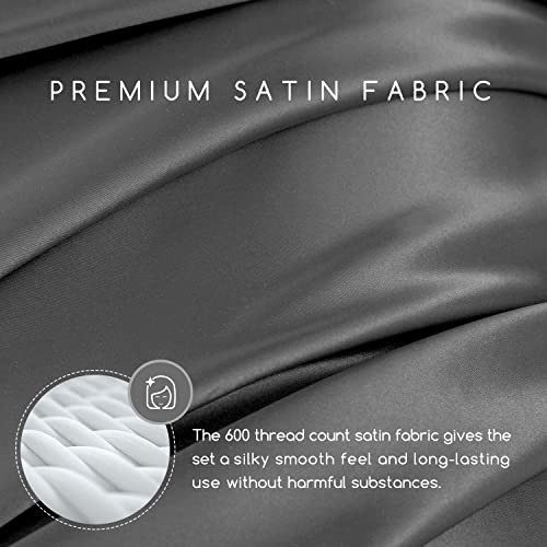 Image of MR&HM Satin Bed Sheets, Queen Size Sheets Set, 6 Pcs Silky Bedding Set with 15 Inches Deep Pocket for Mattress (Queen, Dark Grey)