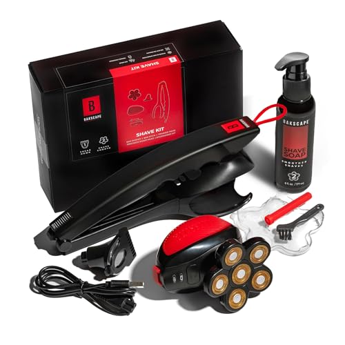 Bakscape Men's Electric Back Shaver with Friction Fit Handle & Titanium-Coated Shave Head – Includes 2 Shave Heads, Handle & Soap