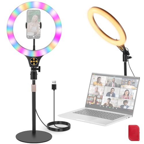 NEEWER ENTRY LEVEL VERSION N37 10.5" RGB Ring Light with Desktop Stand/Phone Holder Compatible with iPhone/Remote, 10W CRI85+ LED Lighting for TikTok YouTube Streaming Recording Laptop Zoom Video Call - image 1