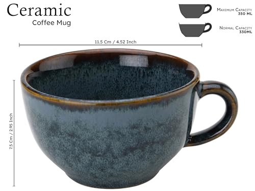Image of Bodhi House Ceramic Soup and Coffee Wide Large Mug with Handle - Set of 2, 350 Ml Glossy Finish | Microwave Safe | for Maggi, Cappuccino, Latte, Green Tea - Reactive Blue