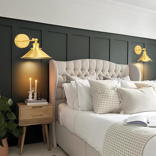 Image of Gold Battery Operated Wall Sconce Set of 2,Vintage Wireless Wall Sconces with Remote,Dimmable Led Wall Lights,Wall Lamp Fixture Indoor Bedroom Living Room Kitchen,LED Bulbs Included