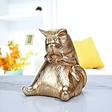 Gold Cat Statue Figurines Home Decor, Cute Cat Sculpture Decorations for Living Room Coffee Table Shelf Gold Decor Accents(1 PCS)