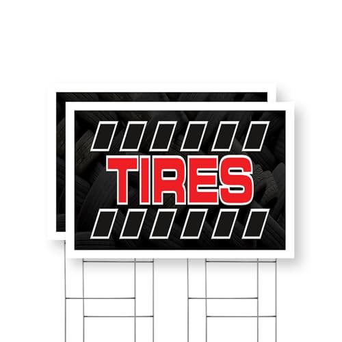 Tire Sale Yard Sign 2 Pack of 24 Inch x 36 Inch Single Sided Weatherproof Heavy-Duty Plastic with Stake | Auto Promotions, Affordable Pricing, Reliable Service | Made in USA
