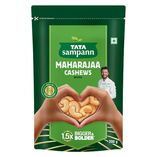 Image of Tata Sampann Maharajaa Cashews /Kaju (Whole), Source of Protein, Magnesium, Phosphorus, Dietary Fibre, Chef Ranveer Brar's Choice, 200g