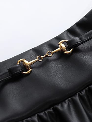 Wdirara Women's Plus Size Chain High Waist Flared Pu Leather Skater Aline Midi Skirt Black 3Xl #TOP2