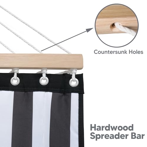 Image of SUNCREAT Double Quilted Hammock with Hardwood Spreader Bar, Extra Large Soft Pillow, Heavy Duty 2 Person Hammock for Indoor, Outdoor, Black Stripes