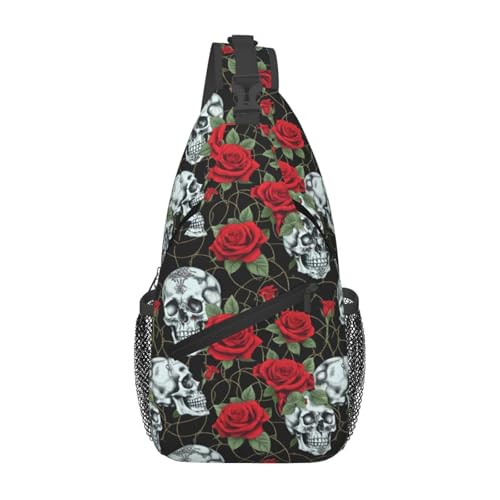 Morrales de viaje y senderismo unisex con estampado de calavera y rosa