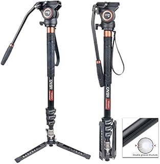 Video Monopod, Cayer FP34 71 inch Aluminum Telescopic Camera Monopod with Fluid Head and 3-Leg Tripod Base for DSLR Video Cameras Camcorders, Supporting up to 13.2lbs