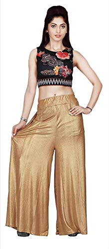 TNQ Women's Shimmer Sharara Palazzo Pants (Golden)2
