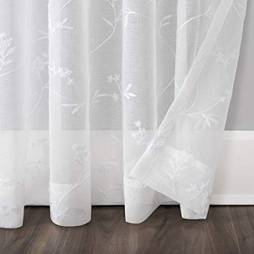 No. 918 Delia Embroidered Floral Sheer Rod Pocket Curtain Panel, 50" x 84", Ivory Off-White, W 50" x L 84" (1 Panels) - Image 4