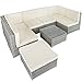 Produktbild TecTake 800762 XXL Poly Rattan Sitzgruppe Venedig, 6 Sitze 1 Tisch 1 Hocker mit Edelstahlschrauben, extra Dicke Sitzkissen - Diverse Farben - (Hellgrau | Nr. 403700)