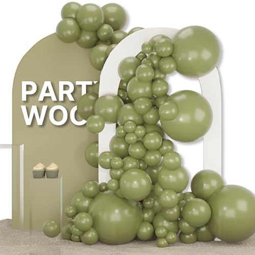 Image of PartyWoo Sage Green Balloons 155pcs Different Sizes of 18 12 10 5 Inch Olive Boho Green Latex Balloon Arch Kit for Wedding Birthday Dinosaur Jungle Golf Football Theme Party Decorations Green-F11
