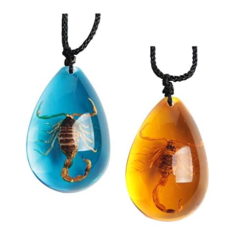 Acxico 2 pcs Insect Stone Natural Scorpions Inclusion Genuine Amber Baltic Pendant Necklace Cover