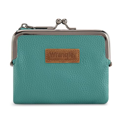 Montana West Wrangler Women's Wallet RFID Blocking Wallets Small Bifold Credit Card Holder with Kiss Clasp Turquoise