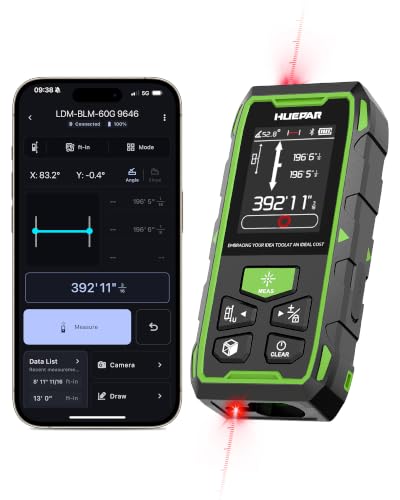 Huepar 2026 Upgraded Dual Laser Distance Meter, 395Ft, Bluetooth App, USB-C