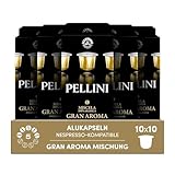 Pellini Gran Aroma 100% Arabica, 100 Nespresso-kompatible Alukapseln, Mildes 100% Arabica mit blumigen Noten und Marzipan, 10x10 Kapseln