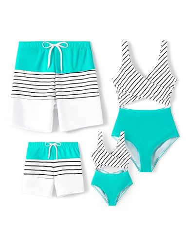 PATPAT Family Matching Swimsuits Couples Striped Lines Print Men Swim Shorts Quick Dry Swim Trunks with Liner Swimming Shorts for Men M Turquoise Green