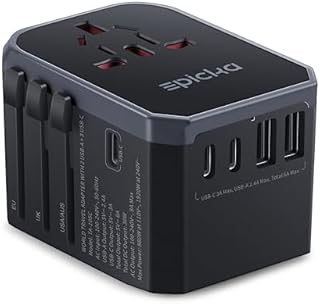 EPICKA Universal Travel Adapter, International Power Plug Adapter with 3 USB-C and 2 USB-A Ports, All-in-One Worldwide Wall Charger for USA EU UK AUS (TA-105C, Black)