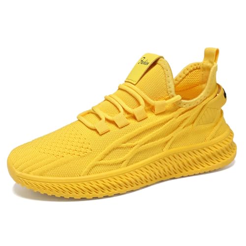 Image of Hixingo 2024 Summers Mesh Trainers for Women, Fashion Lady Knit Shoe Breathable Lightweight Casual Sneakers Comfort Walking Running Shoes Soft Sole Athletic Sneakers for Fitness, Jogging Yellow