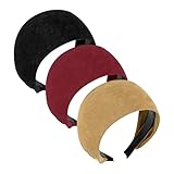 Yonchic Faux Suede Wide Headbands, Large Soft Headbands with Teeth for Women Girls, Non-Slip Thick Fashion Hairbands Hair Accessories (Black&Red&Khaki)