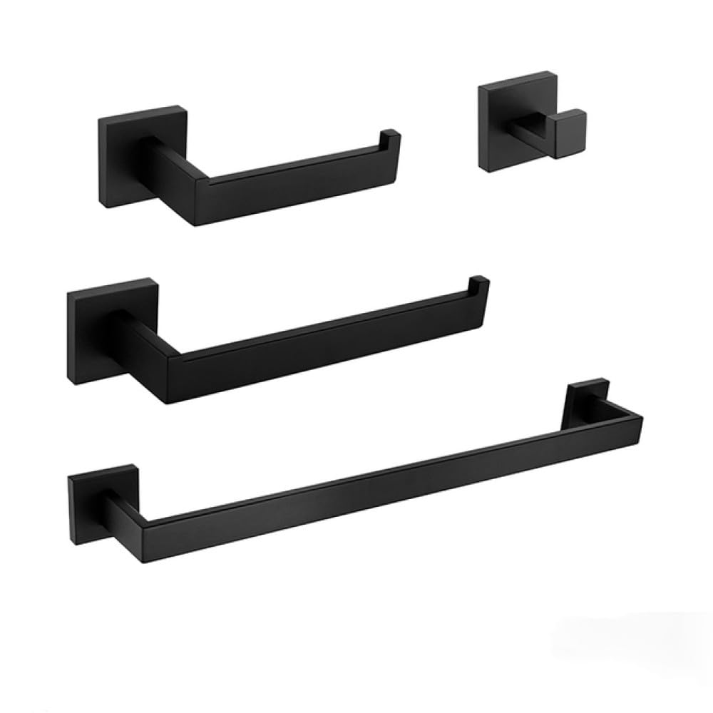 Lot de 4 crochets porte-serviettes noirs pour salle de bain : crochet pour peignoir, anneau porte-serviette, barre et support de papier, élégant, parfait pour la décoration de la maison et la nization