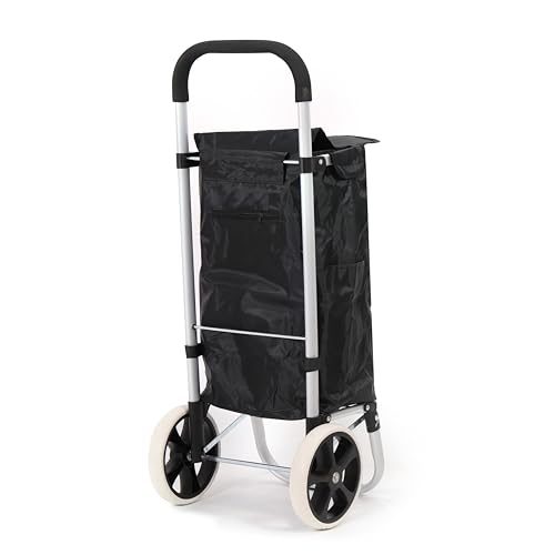 50Liter Aluminium Trolley Einkaufstrolley Klappbar, Shopping Trolley, Wasserabweisender Einkaufswagen Faltbar, Einkaufstasche mit 2 Rädern, Einkaufskorb mit Rollen, Groß - Schwarz – Bild 4