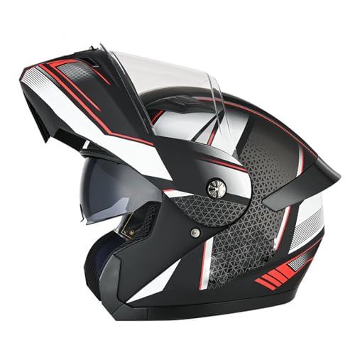 RYDZCLH Casques De Moto Intégraux Dot Rabattables À Double Visière, Casque De Moto Modulaire À Visage Ouvert, Casques De Vélo VTT Casques De Moto pour Hommes Femmes,Red 2,2XL 63~64cm
